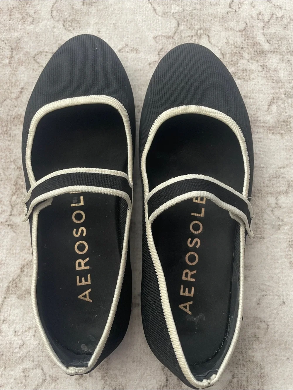 AEROSOLES Black Mary Jane Flats with Cream Piping